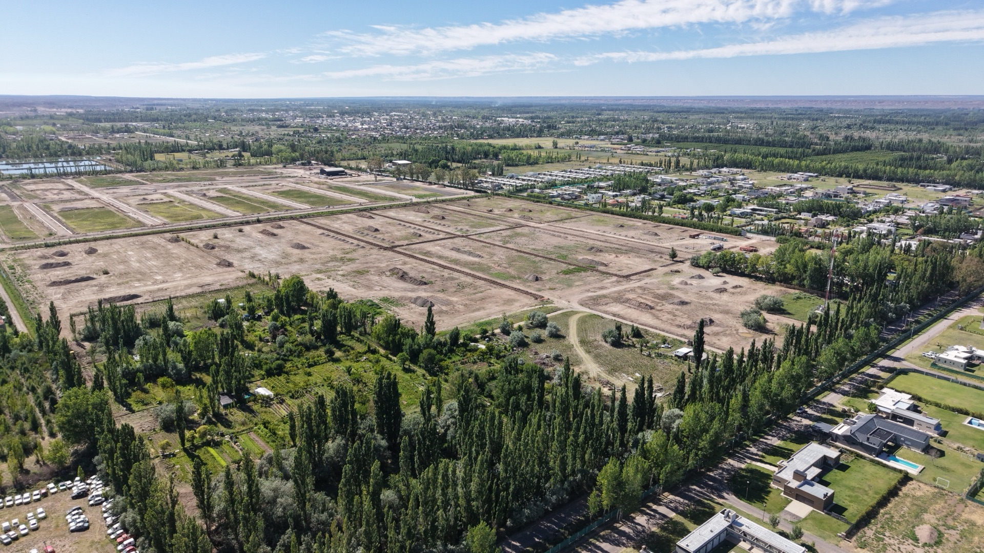 Aerial view from the south with vegetation