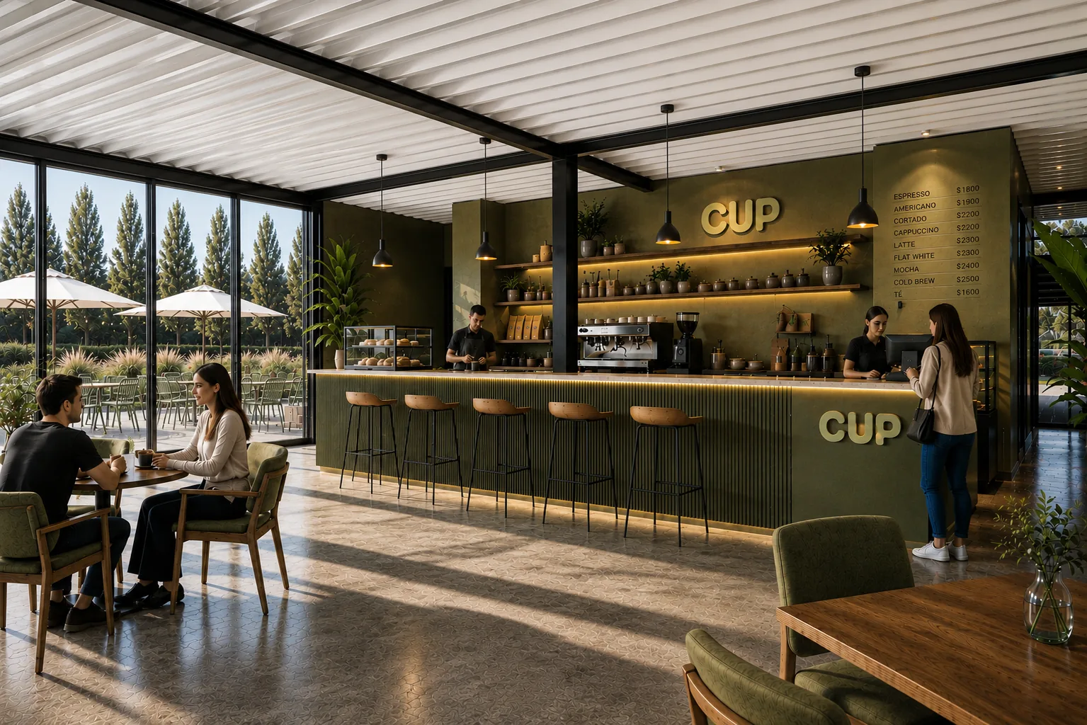 Interior del café en la planta baja comercial de PLAC